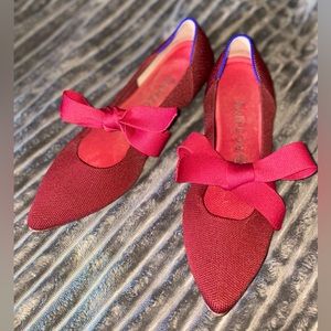 Rothy's Pink and Red Flats with Bow Detail